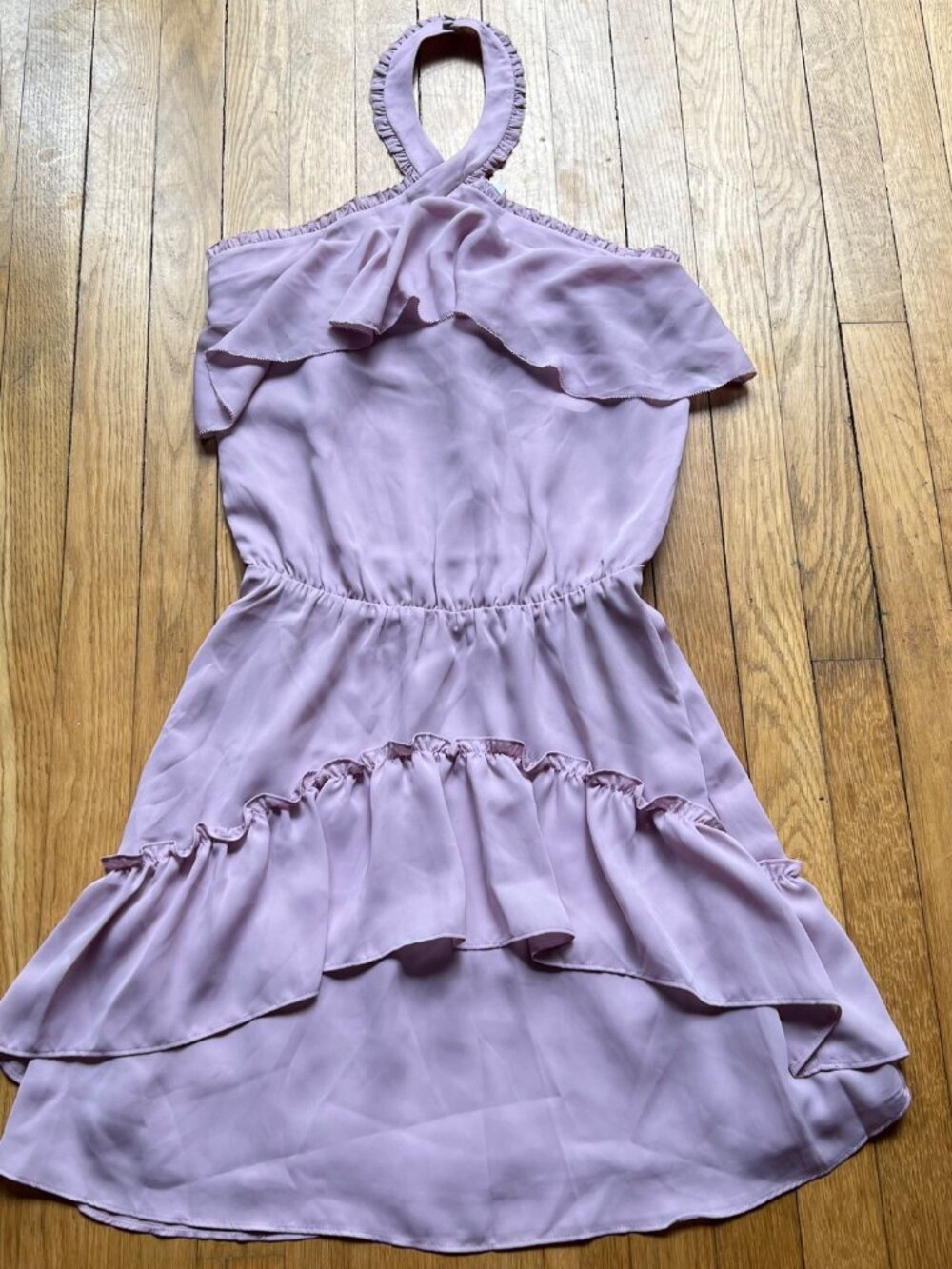 Parker Size S NWT Dusty Blush Pink Sleeveless Ruffle Tiered Halter Mini Dress - Picture 4 of 16